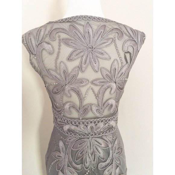 Sue Wong Embroidered Mesh Sleeveless Cocktail Dress Size 8 Gray Floral Design - Picture 5 of 14